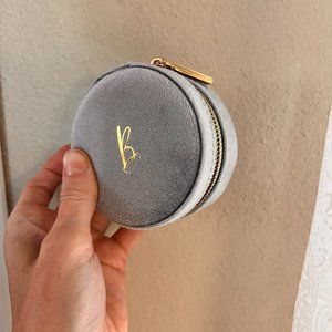 Jewelry Case Pastel Blue and Gold Zip Velvet/Velour "B" Customized